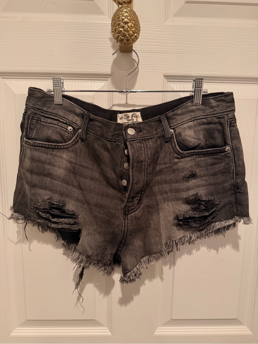 We The Free Black Distressed Denim Shorts